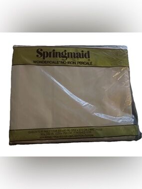 Vintage NOS Springmaid Wondercale No Iron Percale Queen Fitted Sheet Ivory 60x80